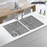 JASSFERRY Évier de cuisine 2 Bacs acier inoxydable de 1,2 mm d'épaisseur 745 x 440 mm avec Siphon et Trop-Plein