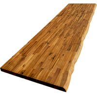 Plan de travail en acacia massif huilé L.250 x P.65 cm – Épaisseur 36 mm – Bord naturel – Pour cuisines et bureaux