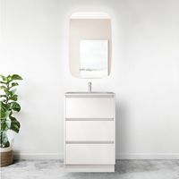 Mobile bagno a terra 60 cm 3 cassetti in legno bianco lucido con lavabo ad incasso - Nova - Standard