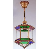 Farol colgante Fabrilamp Granadino 1xE27, iluminación decorativa para interiores, bronce dorado con cristales de colores, estilo mudéjar y altura regulable