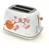 Tostadora de Pan Caprizze Kaito con Doble Ranura Extra Ancha 6 Niveles de Tostado Decoración Floral y Efecto Madera Blanca Mate
