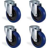 Lot roulettes à oeil pivotantes caoutchouc élastique bleu diamètre 80mm charge 240kg