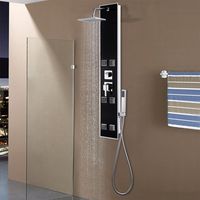 Vidaxl – Colonne de douche hydromassante en acier inoxydable et verre trempé – 3 modes de douche – 81 jets pluie – Dimensions 18 x 42,1 x 120 cm – Noir