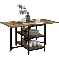 Table à manger extensible design industriel, 140x80 cm, couleur marron et noir, pliante et pratique