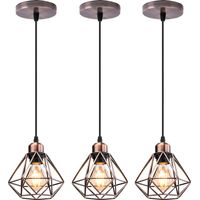 Industrielle Pendelleuchten, 3x Kupferrot Hängelampe aus Metall E27 Vintage Hängeleuchte im Diamant Käfig für Küche Wohnzimmer Esszimmer Cafét