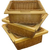 Tire Cesta Mimbre Cajón Gaveta x3 600mm Solución Almacenamiento Cocina Alacena Despensa Armario con Asa Rústica Madera de Haya Maciza Estilo Granja 100% Ratán Hecha a Mano Kit Fijación Gratis - Marrón