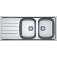 Franke – Évier 2 bacs inox lisse 1160 x 500 mm – Cuves 340 x 420 mm – Égouttoir réversible – Installation à encastrer