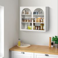 Armario de pared de 70 cm blanco - Mueble de almacenamiento de 2 puertas acristaladas con motivo trenzado - Estilo moderno para salón y baño