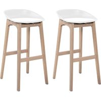 Mob-In – Lot de 4 tabourets de bar en chêne massif 65cm – Assise ergonomique en plastique – Repose-pieds intégré – Design scandinave