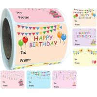 Étiquettes Autocollantes d'Anniversaire 200 Pièces Rouleau de Stickers « Joyeux Anniversaire » Adhésifs pour Décoration de Fêtes Présents et Enveloppes Autocollants Nominatifs