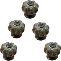 Set mit 5 Keramik-Schubladengriffen im europäischen Stil, Vintage-Möbelknöpfe in Kürbisform, blau, mit Schrauben