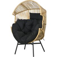 Fauteuil en rotin, fauteuil d'extérieur, fauteuil de jardin, rotin PE, 89 cm x 75 cm x 143 cm, naturel et noir