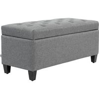 Bout de lit banc rembourré avec coffre rangement aspect lin 100x40x44 cm bois gris clair multifonctionnel pour couloir chambre ou salon design pratique