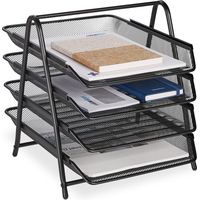 Relaxdays Range-documents, 4 compartiments, aspect maille, pour format A4, HxLxP: 32,5 x 30 x 35,5 cm, rangement, noir