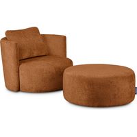 KONSIMO RAGGI Drehsessel Set inkl. Sitzhocker, Chenille-Stoff, rot