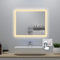 LED Badspiegel 60x50cm mit Beschlagfrei Speicherfunktion 3 Lichtfarbe Dimmbar Honrizontal/Vertikal CE IP44