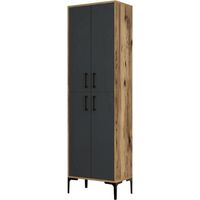 Dmora - Meuble à chaussures Mimosa, Meuble à chaussures, Armoire d'entrée polyvalente, Rangement pour chaussures, 60x35h200 cm, Noyer et Anthracite, avec emballage renforcé