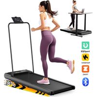 Walking Pad Compact 2-8 km/h avec Inclinaison Réglable sur 4 Niveaux jusqu'à 8 %, Barre d'Appui Amovible, Bluetooth et Télécommande, Écran LED, Tapis de Marche Gain de Place pour Maison et Bureau