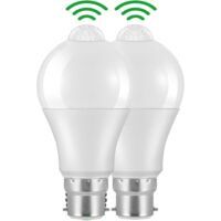 Ampoule Detecteur de Mouvement B22 Baïonnette LED, 12W, 1020lm, Blanc Froid 6000 K, CIR 85, étanches IP42 à économie d'énergie, non dimmable, Ampoule à Détecteur de Mouvement(2 pièces)