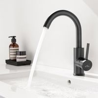 Auralum Hochdruck Armatur Bad Einhebelmischer, Schwarz Waschtischarmatur für Bad, schönes Design Bad Mischbatterie Kaltes und heißes Wasser