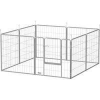 Parc pour chien enclos chien 8 panneaux modulable pliable acier avec porte pour chiot intérieur extérieur 80H cm argent