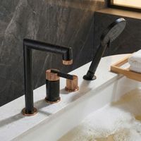 PaulGurkes Robinet de baignoire à encastrer en noir mat et or rose, 4 trous
