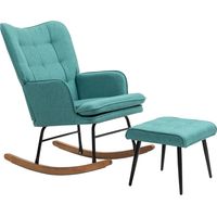 Silla Mecedora con Reposapiés Cojín Acolchado y Reposabrazos Carga 130 kg Verde Azulado