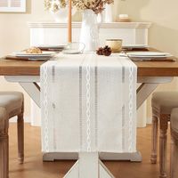 Weiß-cremefarbener Tischläufer im Boho-Stil, 33 x 140 cm, rechteckiger Tischläufer aus Baumwolle, modern, für Kamin, Taufen, Kommunionen, Geburtstage und mehr