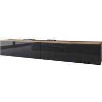 TV-Schrank 180 cm für das Wohnzimmer, 2-türig, grifflos, Wotan Schwarz Hochglanz