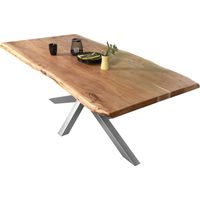 Esstisch Baumkante massiv Akazie Natur 280 x 110 Spider-Gestell silber CALI
