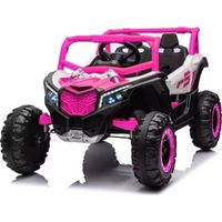 Buggy eléctrico 12V con tracción integral, 2 plazas para niños de 3 a 6 años. Cuenta con mando a distancia y función basculante, apto para niños y niñas