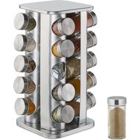 Relaxdays – Carrousel à épices rotatif 360° – 20 pots en verre – Support inox argenté H34 x D19 cm – Rangement cuisine moderne
