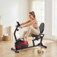Vélo d'appartement avec dossier, 8 niveaux de résistance, volant d'inertie, selle réglable, écran LCD et support