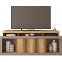 Beaux Meubles Pas Chers – Meuble TV 180 cm pour TV 70 pouces – 2 portes coulissantes – Finition imitation chêne et gris – 3 niches pour rangement