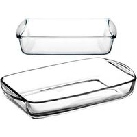 Lot de 2 plats à four moule de cuisson en verre forme rectangulaire - Longueur 26 - 33.6 x Profondeur 15 - 19 cm