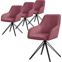 ML-Design Set 4x Sedie da Sala da Pranzo Girevole a 360° in Tessuto di Tessitura Rosa Scuro Sedie da Soggiorno con Braccioli e Schienale Poltrone da Cucina Imbottite Poltroncine con Gambe in Metallo