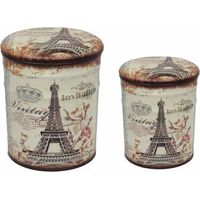 Pouf Interior Conteners en PVC avec décorum Paris Tour Eiffel Set 2 pièces AntiqueWhite
