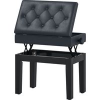 Banc de piano, banc de clavier réglable en hauteur en bois massif, tabouret piano avec compartiment caché, siège rembourré polyuréthane à 10 boutons, stable et antidérapant, charge 200kg, noir