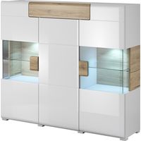 Buffet XL150cm Kollektion OHIO. Integrierte LED-Beleuchtung. Farbe Weiß und Eiche.