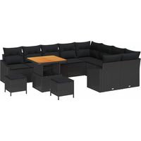 Garden Sofa Set with Cushion 12 pcs Black Poly rattan vidaXL