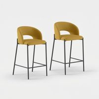 Set de 2 taburetes de cocina en tela y metal con reposapiés Nia - Amarillo