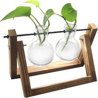 Support décoratif en bois avec vase en verre hydroponique, vase suspendu, vase à fleurs, vase de table, vase décoratif