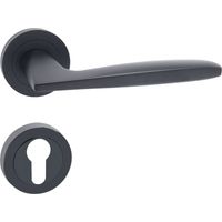 domino Türgriff Drückergarnitur PZ - Profilzylinder Set Rund-Rosette Türklinke für Zimmertür, Bürotür, Kellertür & Innentür Aluminium Schwarz Türdrückergarnitur MIA-R BLACK