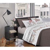 Completo Letto Stampato Made In Italy 100 % Cotone Set Lenzuolo Sopra Sotto Federe Gattini Beige - Singolo