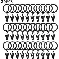 30 piezas Anillo de cortina con ganchos de clips, anillo colgante de cortina de ventana de acero inoxidable, metal inoxidable, fácil de abrir y cerrar(Negro)