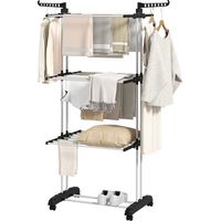 Tendedero plegable 3 niveles con ruedas, colgadores y patas plegables 73x64x172 cm Negro y Blanco