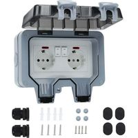Waterproof Double Outdoor Electrical Socket IP66 Waterproof Wall Socket 16A IP66 with Exposed Switch - 1 pc