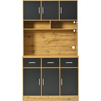 Credenza 100x40x180cm con illuminazione a LED e pedana in legno, con rivestimento in legno, colore nero