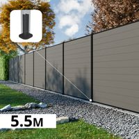 Kit Clôture Composite RIO Platines 5,5x1,8m - Bois composite & Aluminium - Poteaux Noir sur Platines - Brise vue