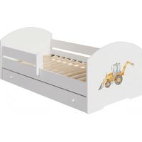Lit enfant LUK avec tiroir et barreau 70x140 Yellow excavator